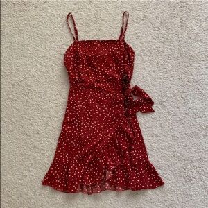 Princess Polly polka dot burgundy wrap dress